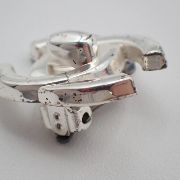 CHANEL CC Logo Earrings Clip-On 96A Silver Accessory France Vintage - Picture 10 of 10